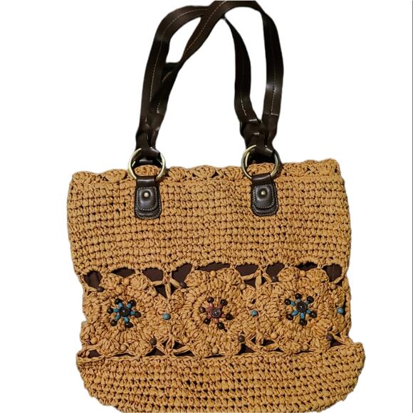 Unbranded Handbags - Tote Bag Woven Beaded flowers